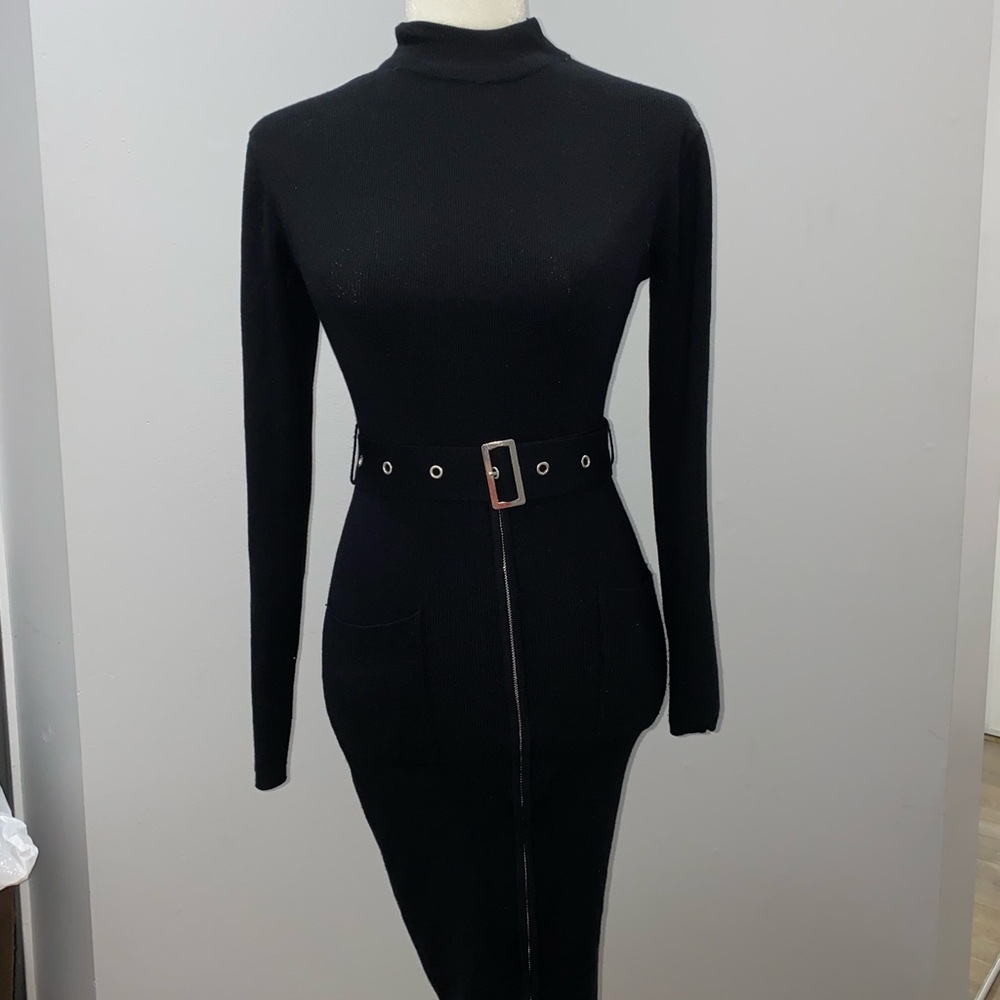 Black Turtleneck Dress with Belt - Picture 1 of 2